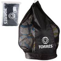 Сумка-баул для мячей TORRES, SB-5380-02, на 15 футб.мячей, шнурок с фиксатором, черная Цвет: Черный Размер: 