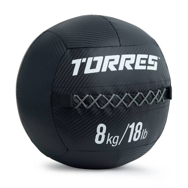 Медбол TORRES 8 кг, AL31258, ПВХ/ПУ, диаметр 35 см, черный Цвет: Черный