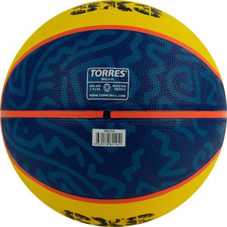 Мяч баск. TORRES 3х3 Outdoor, B022336, р. 6, 8 панелей, резина,бут.кам,нейл.корд,жёлто-синий Цвет: Желтый