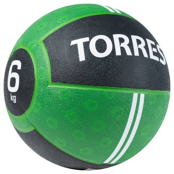 Медбол TORRES 6 кг, AL00236, резина, диаметр 25,4 см, зелено-черный Цвет: Зеленый