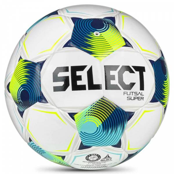 Мяч футзал. SELECT Futsal Super v26 3613471129,р.4, FIFA Quality Pro, 32п,ПУ, гибр.сш, бел-син-лимон Цвет: Белый/Синий/Лимонный