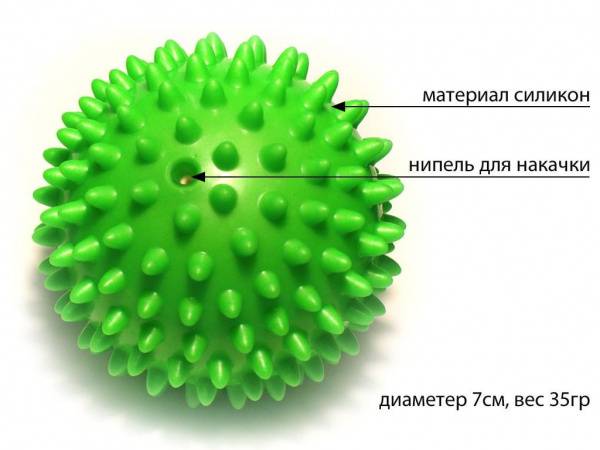 Мяч массажный надувной диаметр 7 см вес 35 г  (зелёный)