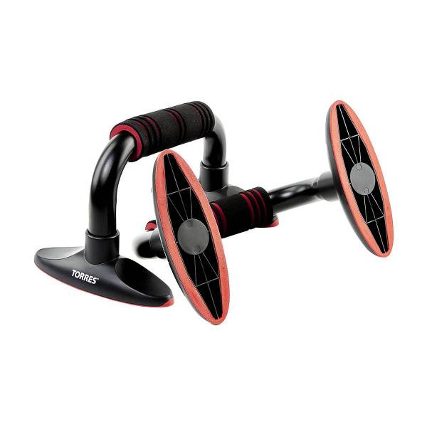 Упоры для отжимания TORRES Push-Up Bars металл, PL5015, эрг. форма, съем. основания, черн-крас Цвет: Черный