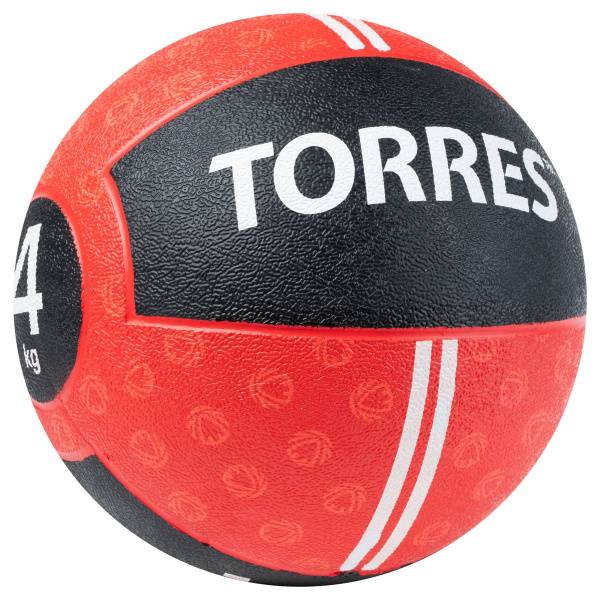 Медбол TORRES 4 кг, AL00234 резина, диаметр 22,9 см, красно-черный Цвет: Красный