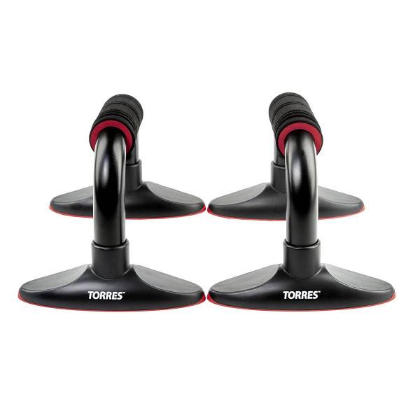 Упоры для отжимания TORRES Push-Up Bars металл, PL5015, эрг. форма, съем. основания, черн-крас Цвет: Черный