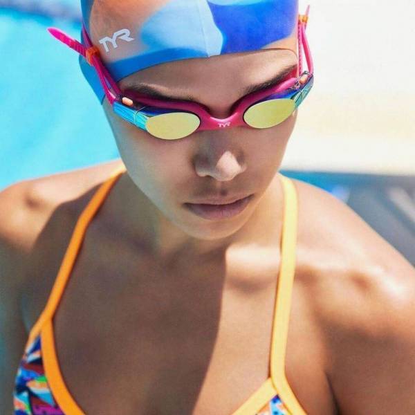 Очки для плав. жен. TYR Vesi Femme Mirrored, LGHYBFM-760, ЗЕРКАЛЬНЫЕ линзы, розовая опр. Цвет: 