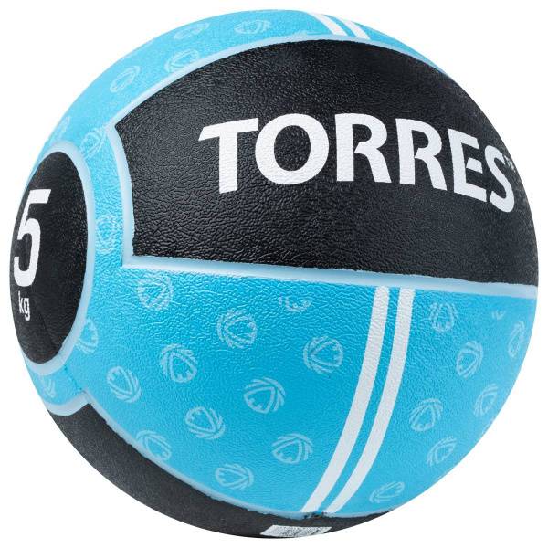 Медбол TORRES 5 кг, AL00235, резина, диаметр 25,4 см, черно-голубой Цвет: Голубой
