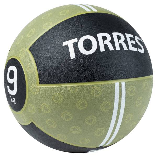 Медбол TORRES 9 кг, AL00239, резина, диаметр 27,5 см, хаки-черный Цвет: Хаки