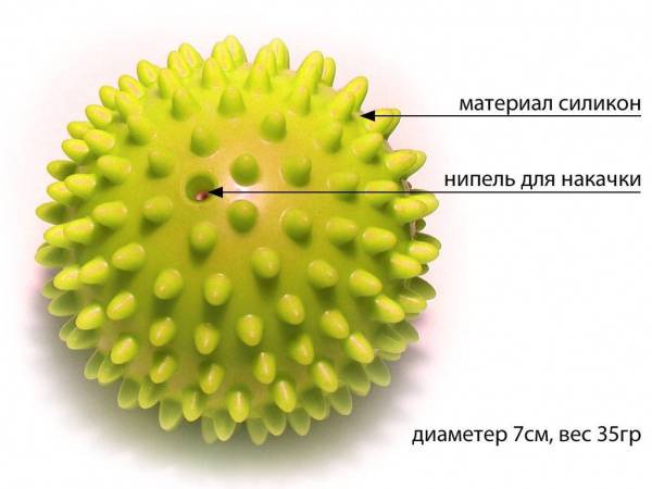 Мяч массажный надувной диаметр 7 см вес 35 г  (жёлтый)